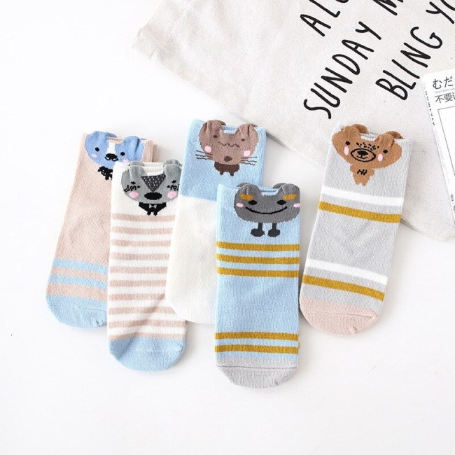 5 Pairs Kids Autumn Winter Socks Fashion Cotton Cartoon Animal Print Socks Soft Lovely Cute Socks for Girls Toddler Boys Socks