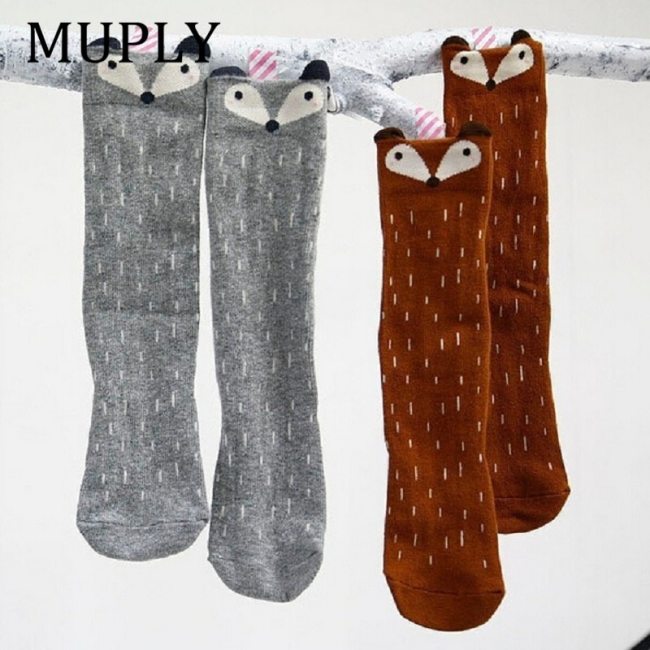 1 Pair Unisex Lovely Cute Cartoon Fox Kids baby Socks Knee Girl Boy Baby Toddler Socks animal infant Soft Cotton socks 0-3 Y