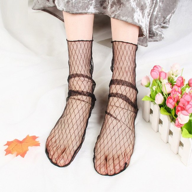 Sale Sexy Retro Lace Floral Mesh Women Girl Socks Elastic  Summer Fashion Lady Transparent Short Socks