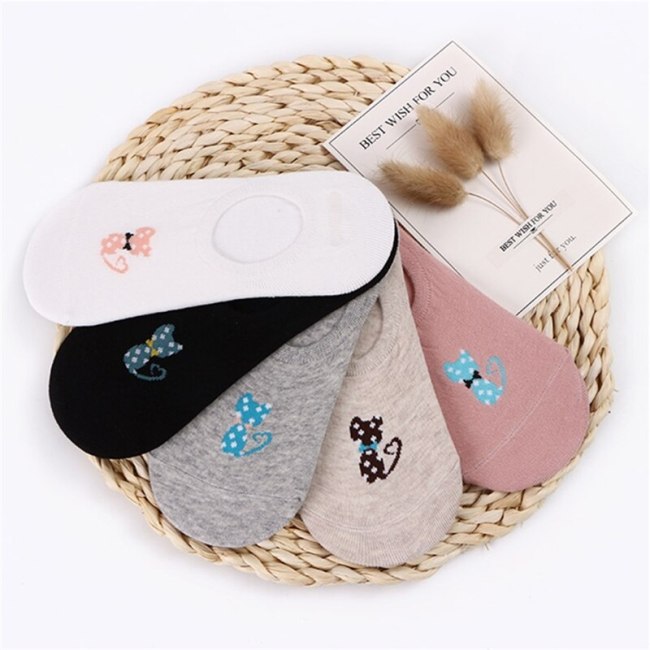 5 Pairs/lot Summer Cotton Ankle Socks For Korea Women's Cartoon Animal Cat Panda Pig Short Socks Female Sokken Slippers Meias