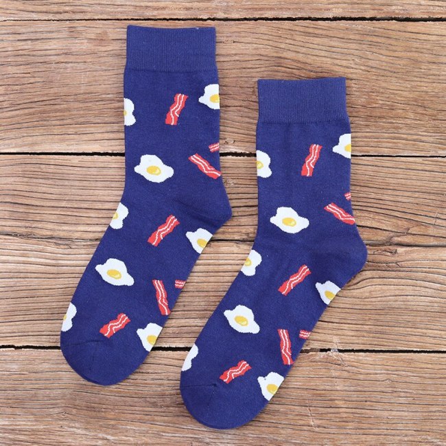 Snack pattern Harajuku hip hop socks men's funny combed cotton dress casual art socks colorful novelty skateboard mens socks