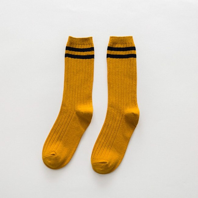 Funny Cute Japanese High School Girls Cotton Loose Striped Crew Socks Colorful Women Sox  Harajuku  Designer Retro Yellow White