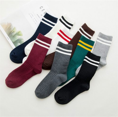 Funny Cute Japanese High School Girls Cotton Loose Striped Crew Socks Colorful Women Sox  Harajuku  Designer Retro Yellow White