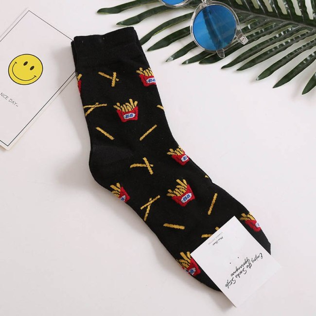 Women Socks Funny Cute Cartoon Fruits Banana Avocado Lemon Egg Cookie Donuts Food Happy Japanese Harajuku skateboard  Socks