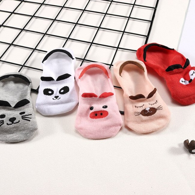 5 Pairs/lot Summer Cotton Ankle Socks For Korea Women's Cartoon Animal Cat Panda Pig Short Socks Female Sokken Slippers Meias
