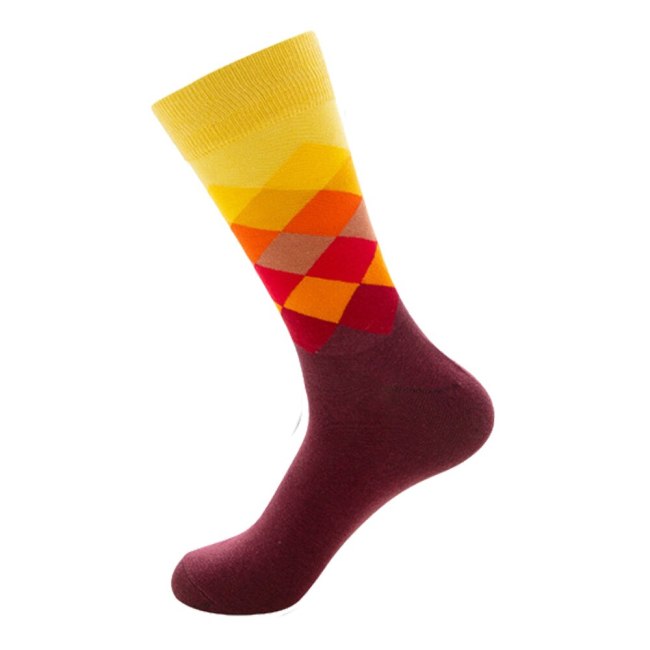 Mens Happy Striped Socks Quality Plaid Diamond Sock Men Combed Cotton Calcetines Largos Hombre