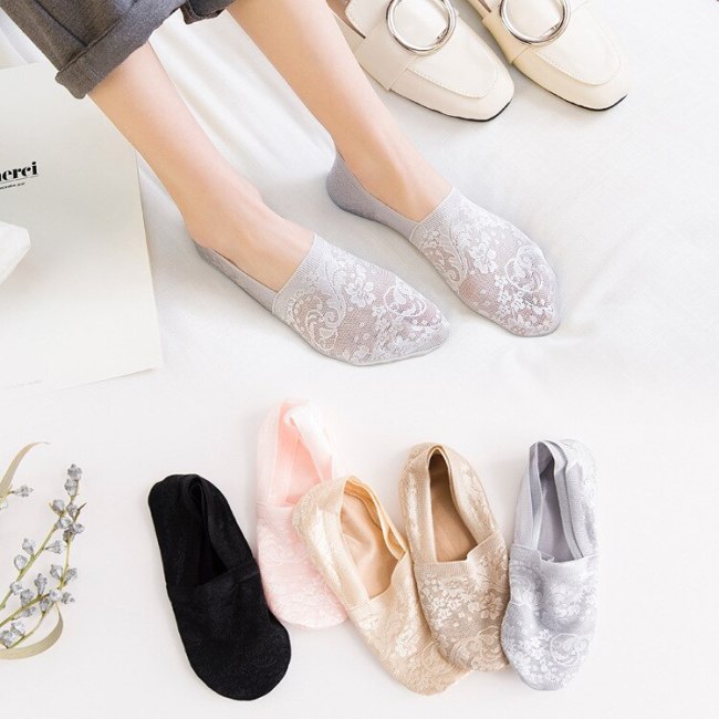 1 Pair Fashion Women Girls Summer Socks Style Lace Flower Short Sock Antiskid Invisible Ankle Socks 2019 New 7 colors