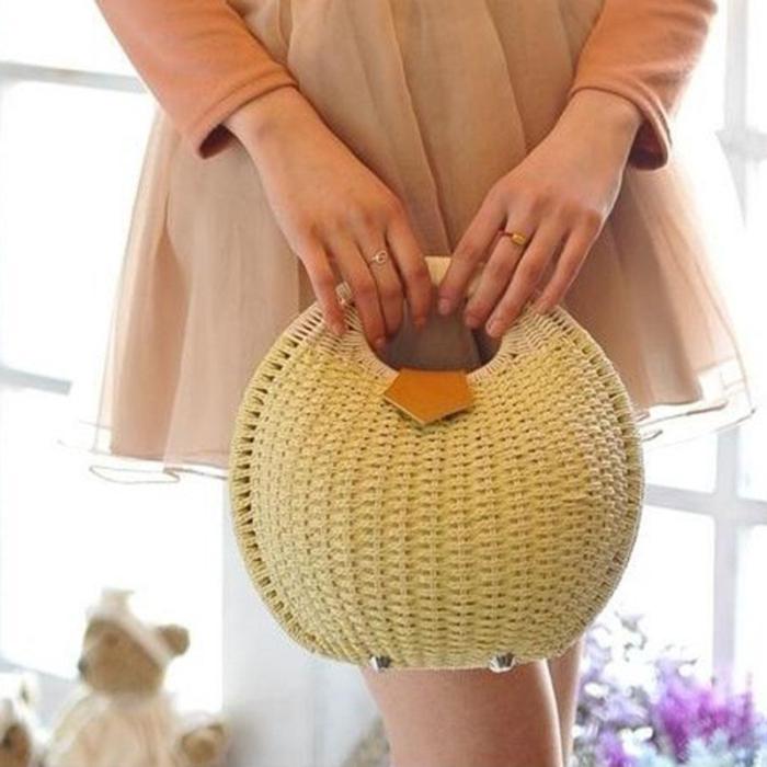 Ladies Sweet Lovely ShellL Shape Tote Bag Beach Straw Handbag