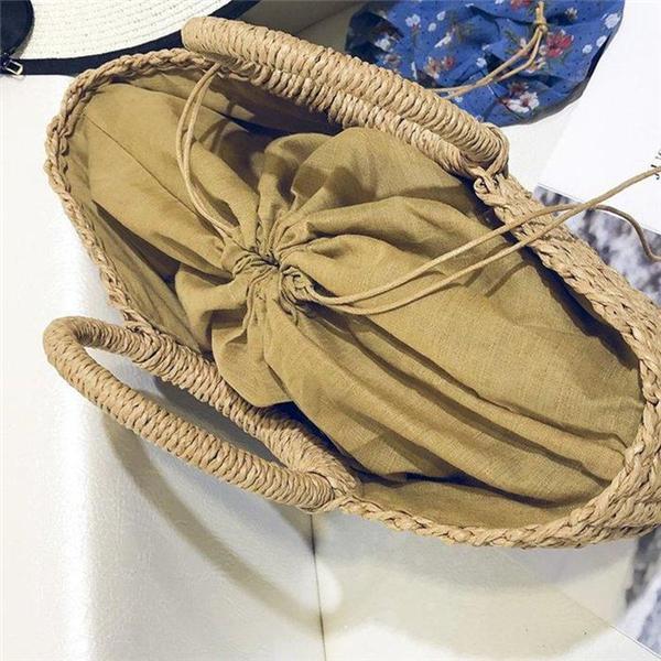 Womens Casual Beach Style Straw Bucket  Bags