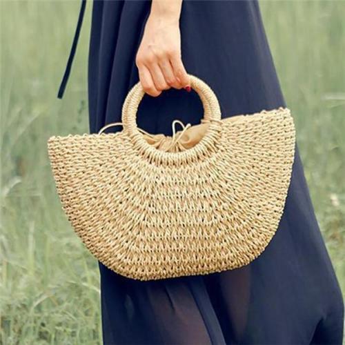 Womens Casual Beach Style Straw Bucket  Bags