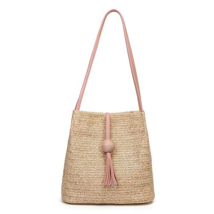 Womens Woven Straw Casual Beach Style Shoulder Tote Bags