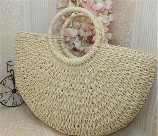 Womens Casual Beach Style Straw Bucket  Bags