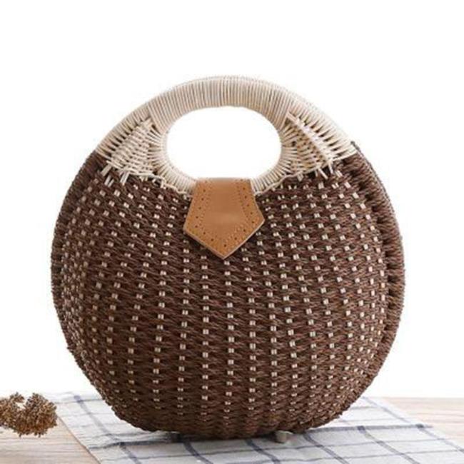 Ladies Sweet Lovely ShellL Shape Tote Bag Beach Straw Handbag