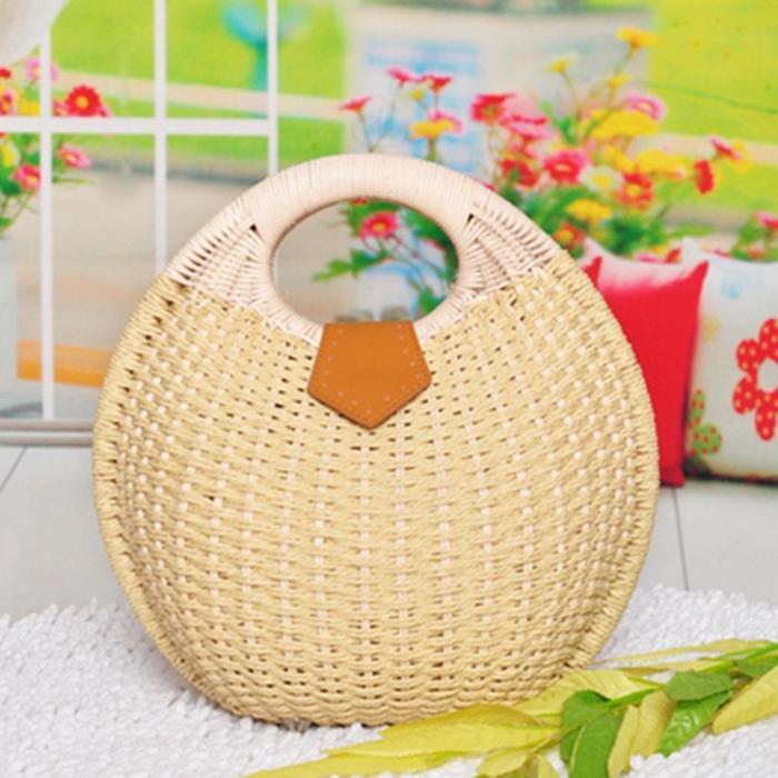 Ladies Sweet Lovely ShellL Shape Tote Bag Beach Straw Handbag