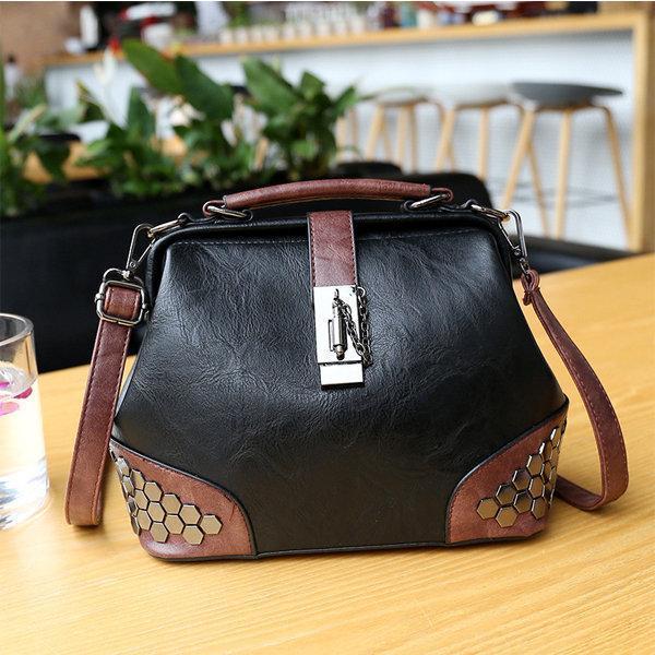 Faux Leather Vintage Sequin Bucket Crossbody Bag Handbag