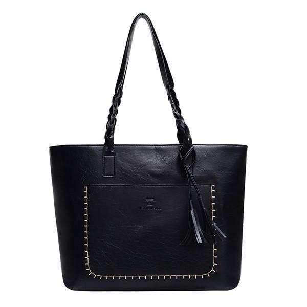 Large Capacity Vintage Shoulder Tote Bag Tassel Leather Handbag