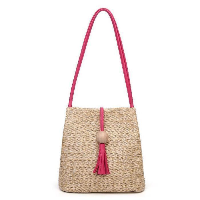 Womens Woven Straw Casual Beach Style Shoulder Tote Bags