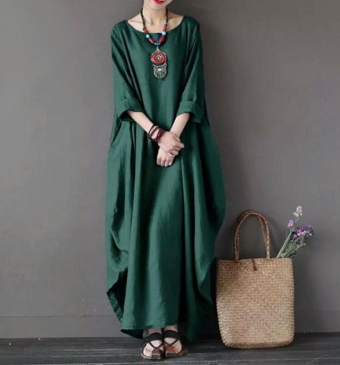 Women Plus Size  Long Sleeve Loose Casual Irregular Maxi Dress