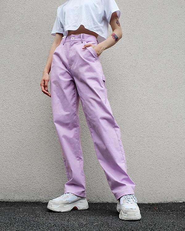 Women's Cotton High Waist Loose Overalls Pants