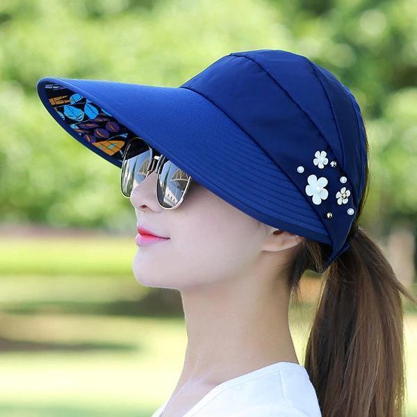 Women Summer Outdoor Gardening Anti-UV Foldable Beach Sunscreen Sun Hat Flower Print Cap