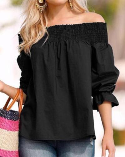 Women Fashion One-Word Back Bow T-Shirt Plus Size Blouses Tops