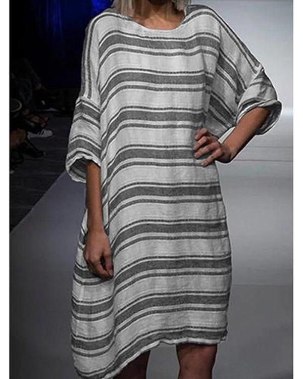 Casual Crew Neck Striped Tops Tunic Maxi Women Dresses