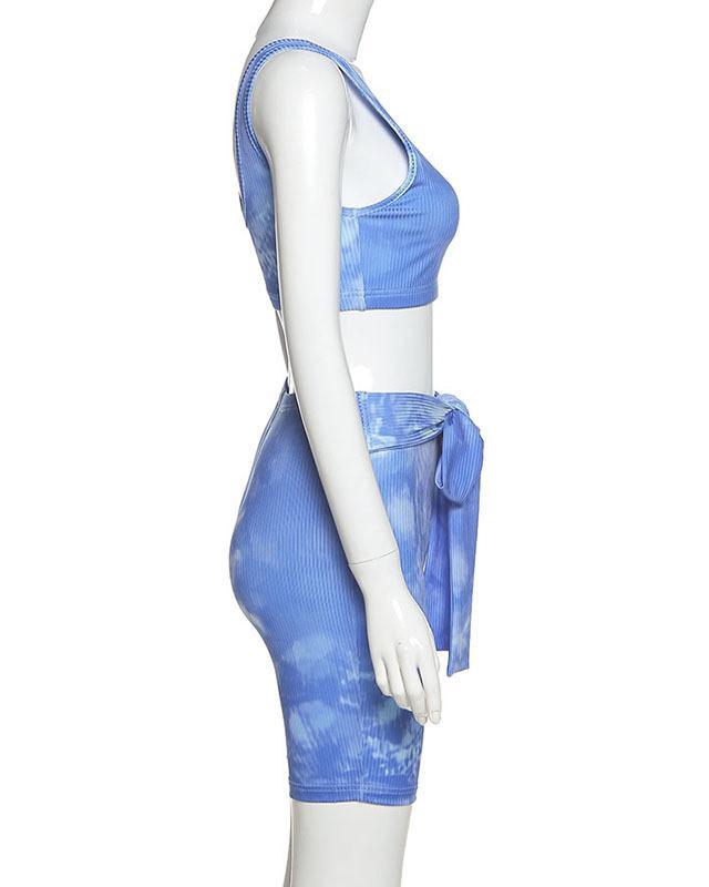 Printed Vest Lace-up Leggings Yoga Suit Two-piece Suit