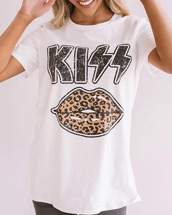 Leopard Kiss Lips T-Shirt Tee