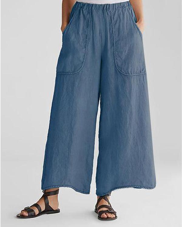 Cotton & Linen Pockets Plus Size Wide Leg Casual Pants