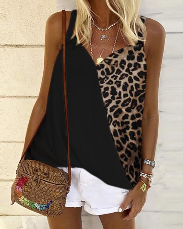 Casual Stitching Leopard Camisole Top
