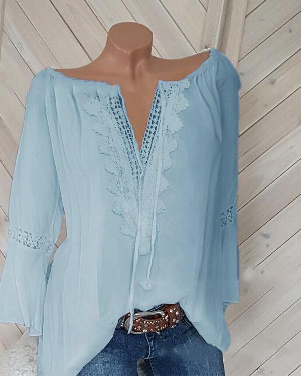 Casual Long Sleeve V Neck Plus Size Shirts Tops