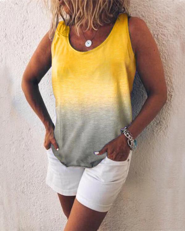 Women Casual Gradient Print Color Sleeveless Vests Tops
