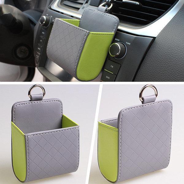 Faux Leather Color Multi-functional Car Debris Holder Phone Bag
