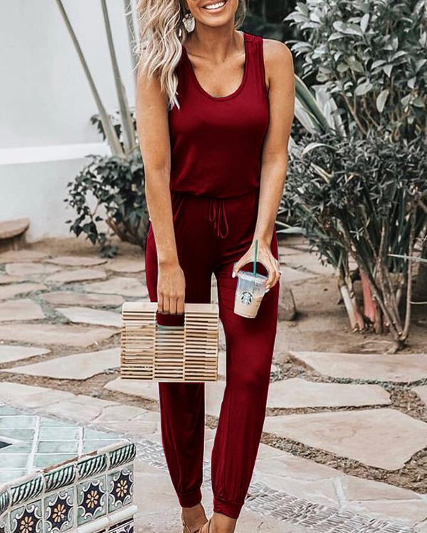 Sleeveless Solid Color Casual Jumpsuit