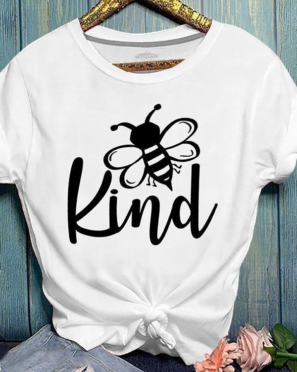 Bee Print Crew Neck Summer Short Sleeve T-shirt