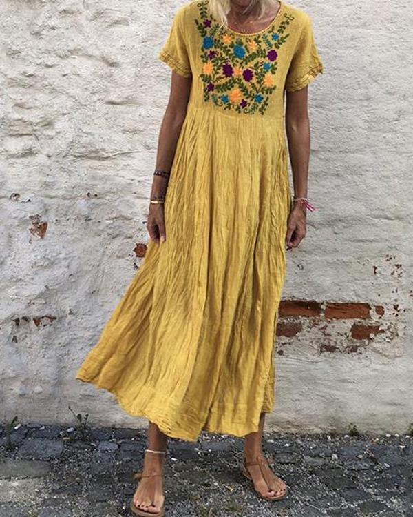 Bohemian Embroidery Casual Maxi Dress