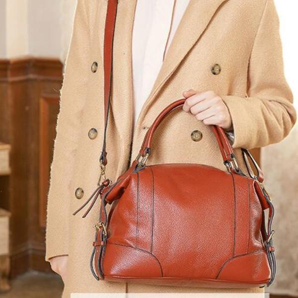 Real Genuine Leather Lady Handbag Cowhide Tote Crossbody Bag