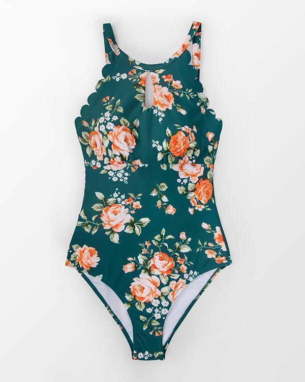 Floral Scalloped One Piece Swimsuit