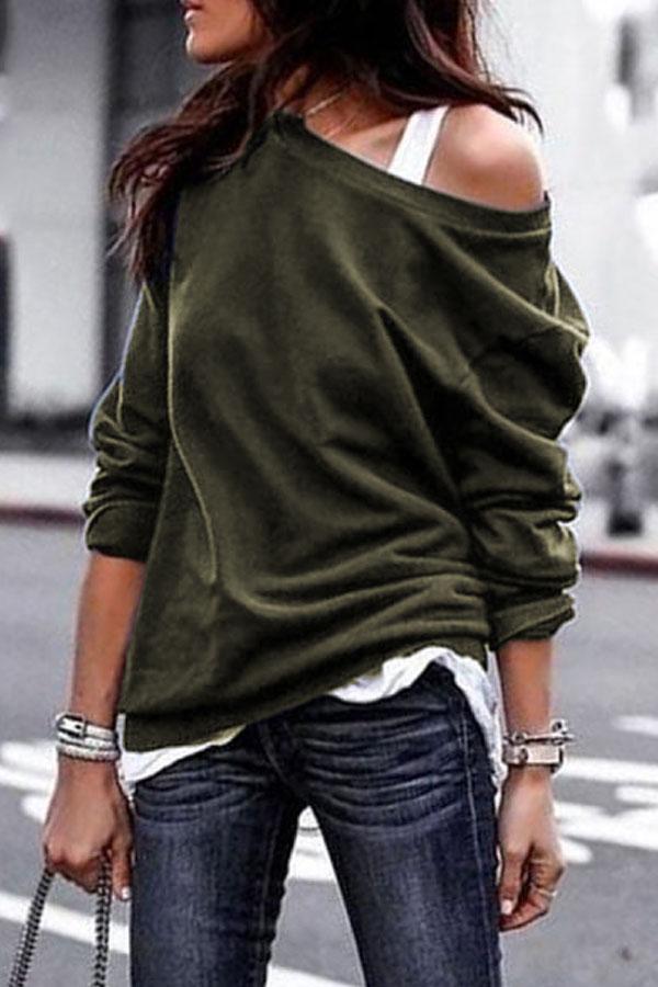 One Shouder Casual Soft Long Sleeve T-Shirts