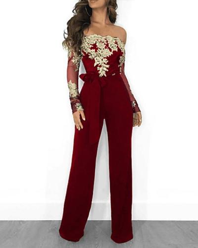 Women's Kentucky Derby Black Wine Gold Wide Leg Jumpsuit