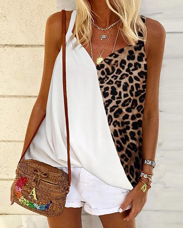 Casual Stitching Leopard Camisole Top