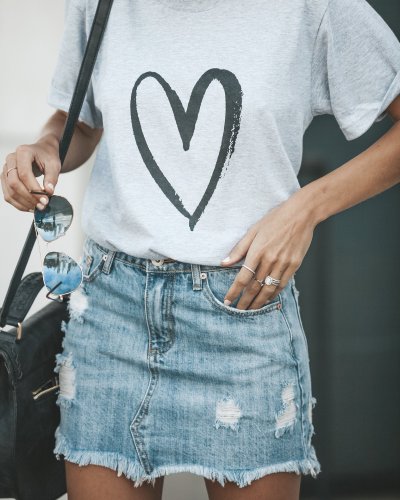 Printed Love Round Neck Short Sleeve Loose T shirt Tops