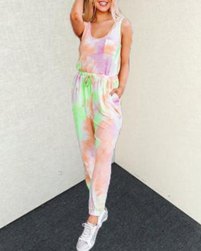 Chic Tie-dye Printed SleevelessTop And Lounge Pants Set