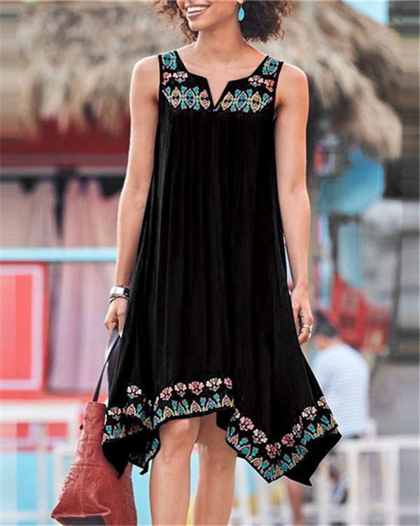 Bohemian Sleeveless V Neck Mini Dress