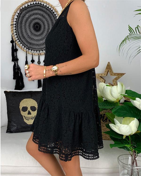 V Neck Sleeveless Lace Hollow Casual Dresses