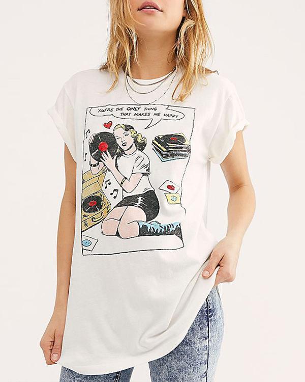 Vintage Printed Casual Tops T-shirts