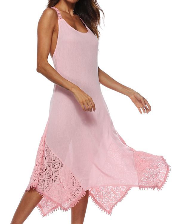Women A-line Sleeveless Basic Paneled Plain Plus Size Sleeveless Summer Dress