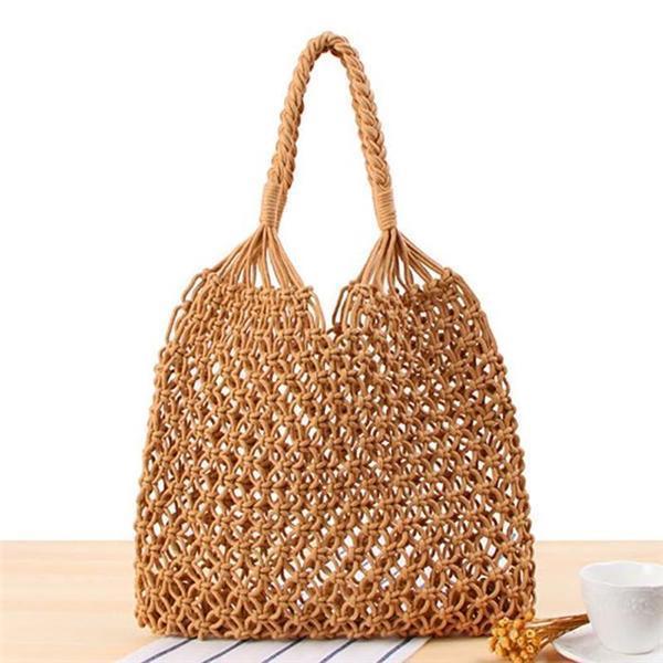 Women Bucket Bag Cotton Rope Net Pocket Beach Bag Swim Storage Bag