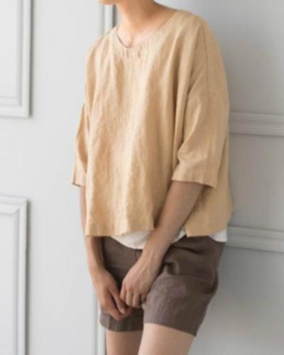 Casual Half Sleeve Solid Color Loose T-Shirts Top