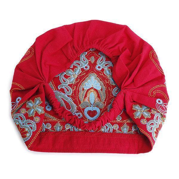 Women Embroidery Ethnic Cotton Beanie Hat Vintage Good Elastic Breathable Summer Turban Caps